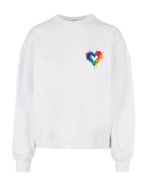 Merchcode White Bayan Pride Splash Büyük Boy Yuvarlak Yaka Für Damen