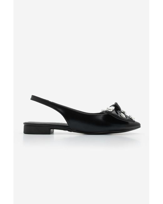 Marjin Black Ballerinas Mit Spitzer Zehenpartie Und Schleife, Detailliertem Stein, Slingback-Schal, Für Damen