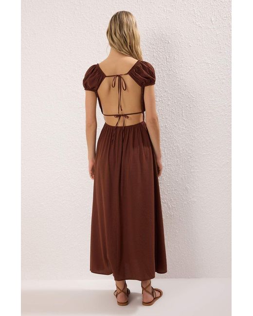 Trendyol Brown Braunes, Tief Geschlitztes, Gestricktes Strandkleid Tbess21El2991 Für Damen