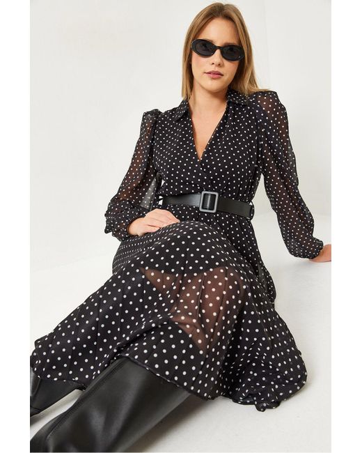 Bianco Lucci Black Gepunktetes, Mit Gürtel Gefüttertes Kleid 3771 Für Damen