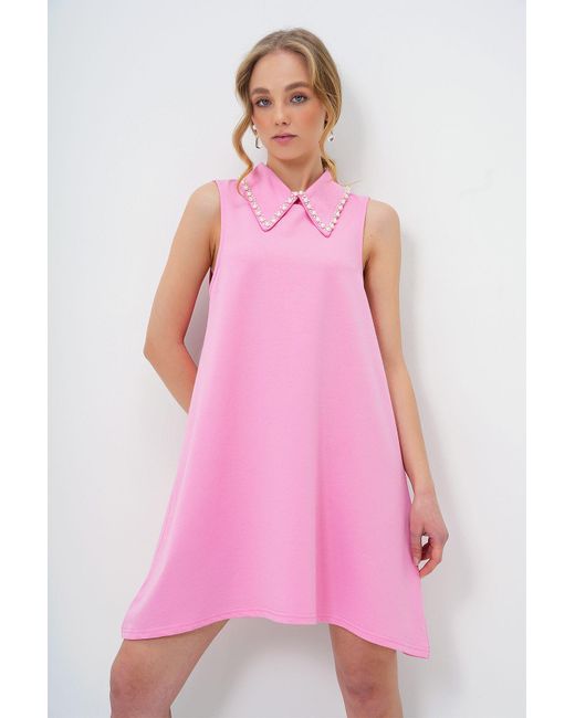 Trend Alaçatı Stili Pink Ärmelloses Basic-Kleid