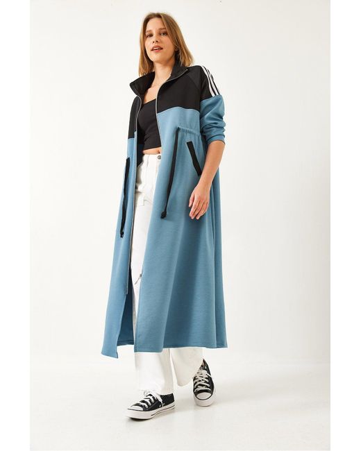 Bianco Lucci Blue Langes Kleid Mit Reißverschluss An Der Taille Für Damen
