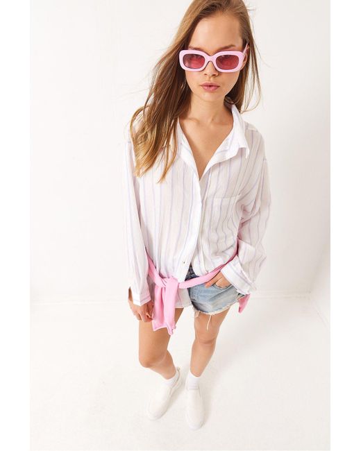 Bianco Lucci Pink Gestreiftes Taschenhemd Aus Modal