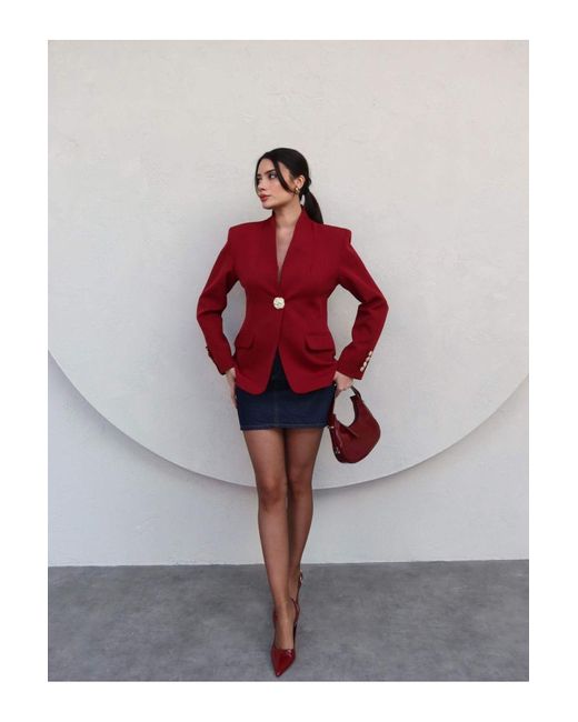 My Blog Red Burgunderrote Große Goldgeknöpfte Badenjacke 501171 Für Damen