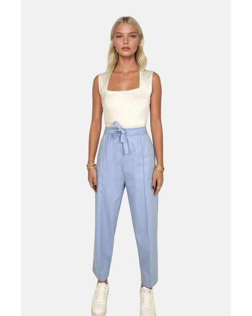 Trend Alaçatı Stili Blue Blaue Palazzo-Hose Aus Leinen Mit Hoher Taille Und Doppelter Tasche Vorne, Für Damen