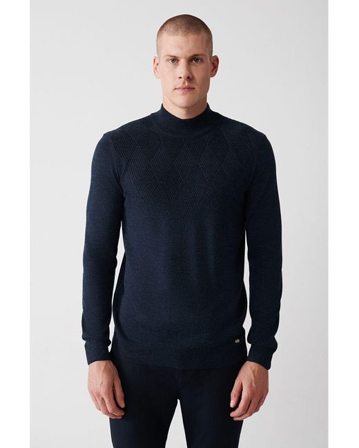 AVVA Strickpullover Mit Halbem Rollkragen, Wollmischung Und Muster Vorne, A32Y5193 Für Herren in Blue für Herren