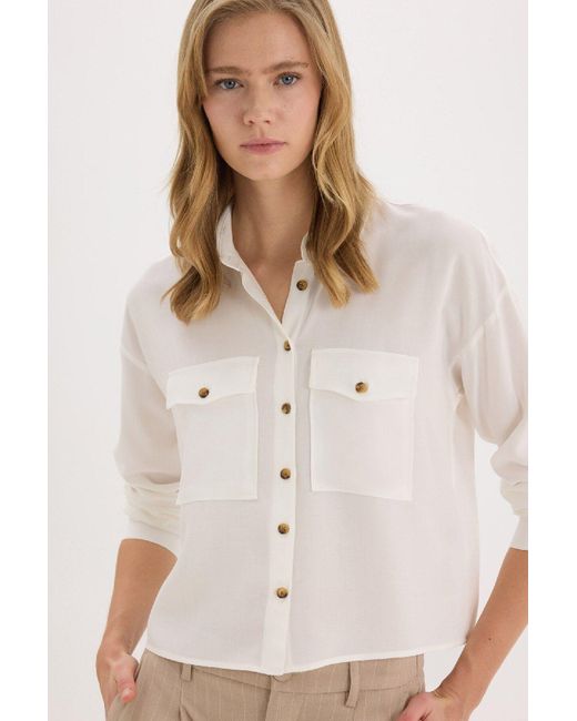 Defacto White Langarmshirt Aus Viskose Mit Normaler Passform Für Damen