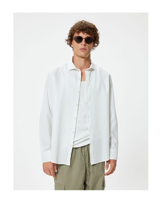 Koton Hemd Mit Halbem Italienischen Kragen Und Langen Ärmeln in White für Herren