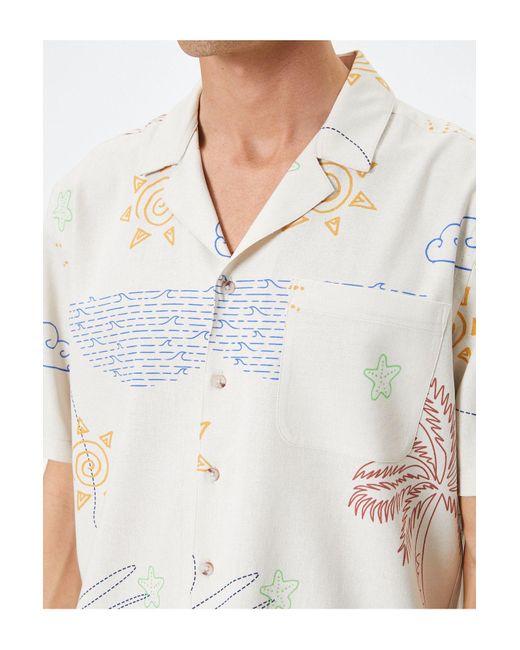 Koton Sommerhemd Mit Muster, Umlegekragen Und Taschendetail Aus Leinenmischung Für Herren in White für Herren