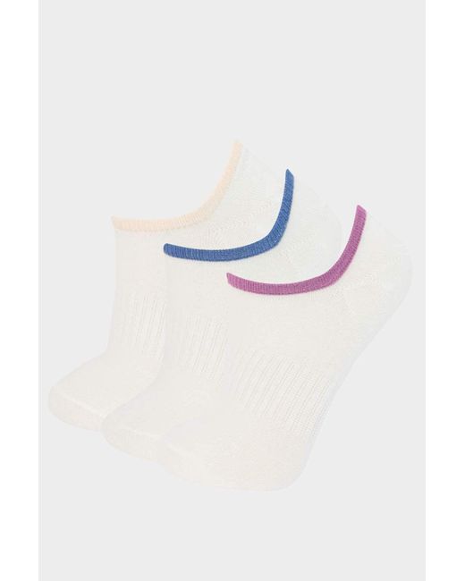 Defacto White 3-Teilige Sneaker-Socken Aus Baumwolle E2090Axns Für Damen