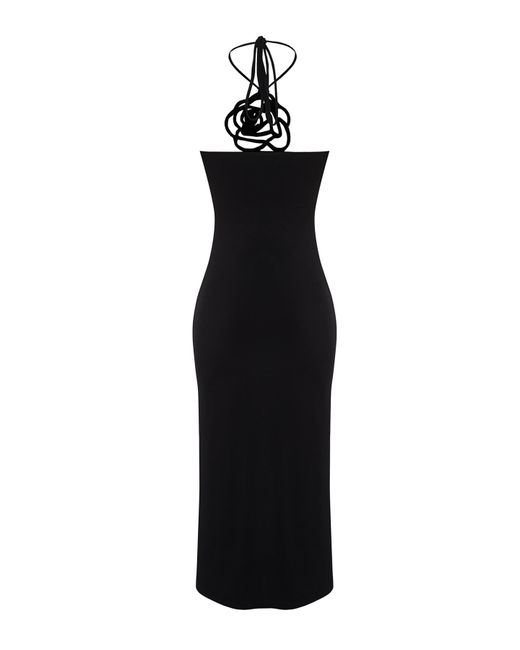 Trendyol Black Es, gestricktes, gefüttertes, stilvolles abendkleid mit glänzenden stein-accessoires