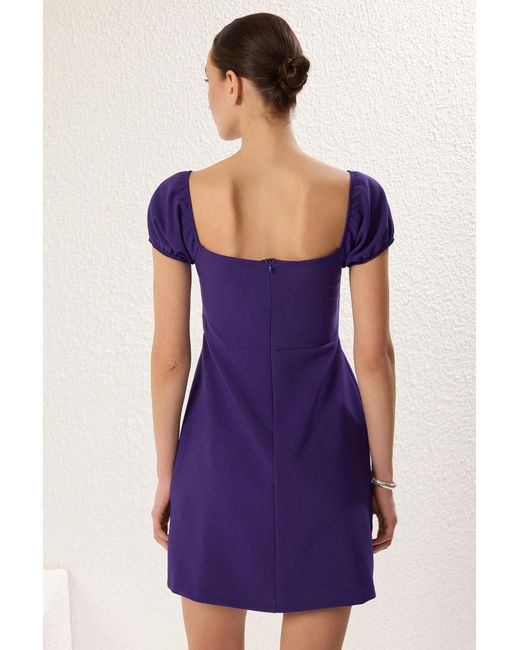 Trendyol Purple A-Linien-Minikleid Aus Gewebtem Krepp Mit Carmen-Ausschnitt Für Damen