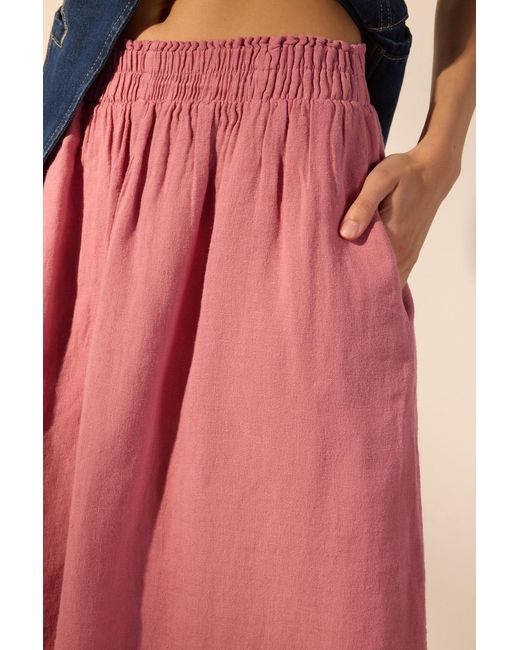 Trendyol Pink Dusty Rose 100 Leinen-Midirock Mit Elastischem Bund Für Damen