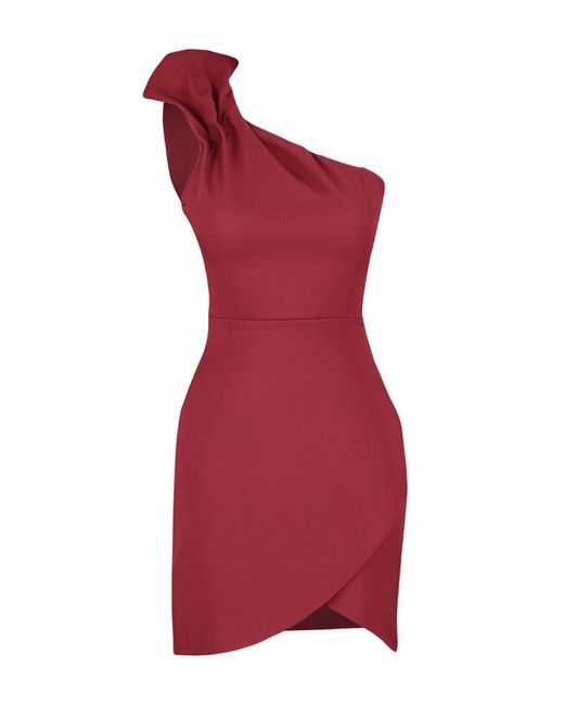 Trendyol Red Burgunderrotes, Kurzes, Stilvolles Abendkleid Mit Kragen Detailliert Gewebtes Kleid Für Damen