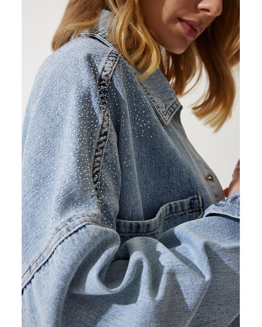 Happiness İstanbul Blue Happiness istanbul eise oversize-jeansjacke mit kettendetail