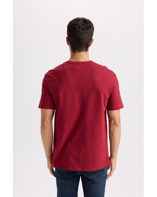 Defacto Neues, Einfarbiges Basic-Kurzarm-T-Shirt Mit Normaler Passform Und Rundhalsausschnitt Für Herren in Red für Herren
