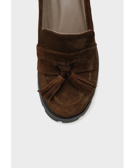 Capone Outfitters Brown Loafer-Schuhe Aus Leder Mit Hoher Sohle Und Quasten Für Damen