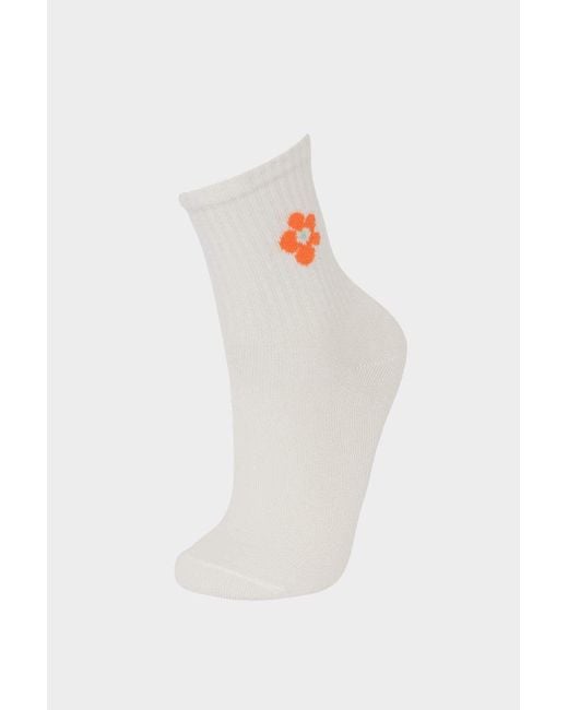 Defacto White 3-Teilige Lange Baumwollsocken Für Mädchen E6276A8Ns Für Damen