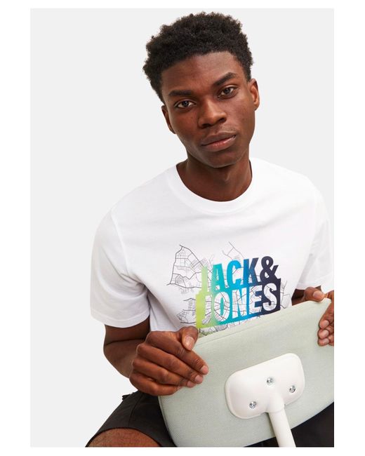 Jack & Jones T-shirt map summer kurzarmshirt in White für Herren