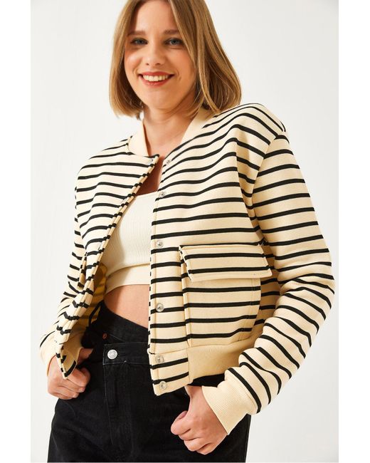 Bianco Lucci Natural Bomberjacke Mit Drei Fäden Und Zwei Taschen Für Damen