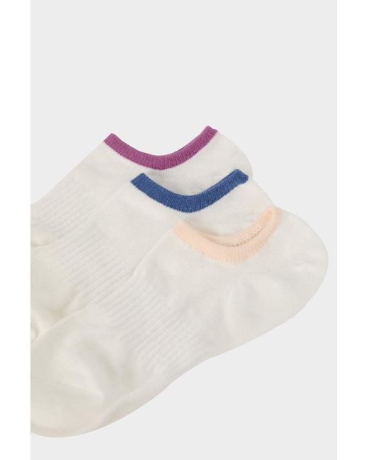 Defacto White 3-Teilige Sneaker-Socken Aus Baumwolle E2090Axns Für Damen