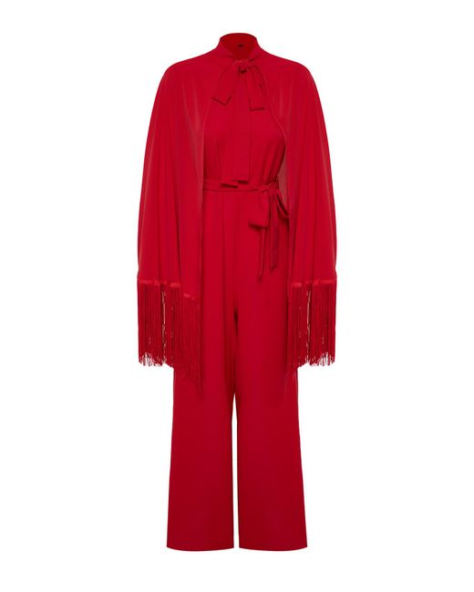 Trendyol Red Er cape-jumpsuit mit quasten für den abendkleid-anzug