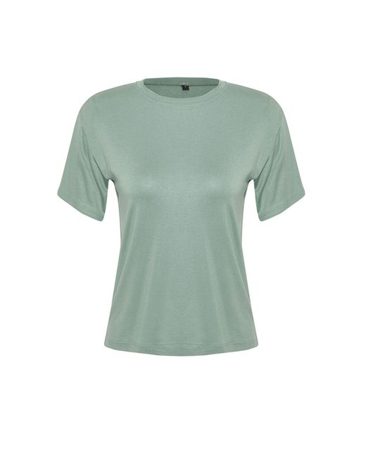 Trendyol Green Mintes viskose-t-shirt mit rundhalsausschnitt und kurzen ärmeln