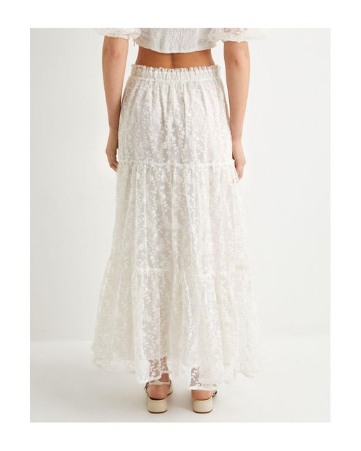 Koton White Langer Saum Gerafftes Blumenmuster Schwungrad Normale Taille Für Damen