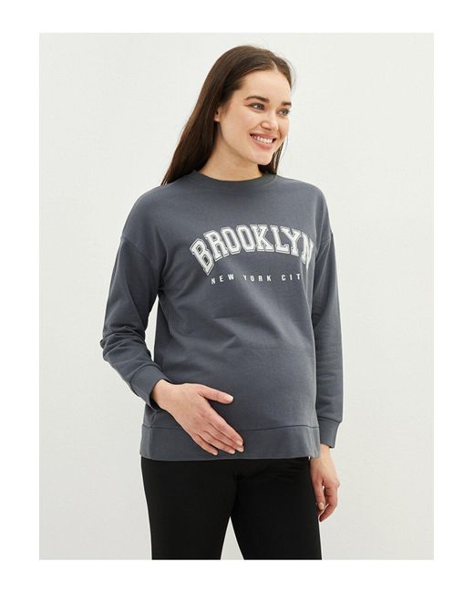 LC Waikiki Gray Langärmliges Umstands-Sweatshirt Mit Rundhalsausschnitt Und Textdruck Von Lcw Für Damen
