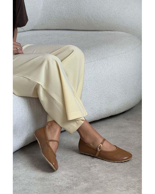 NİŞANTAŞI SHOES Gray Bonbon Caramel Matte Belt Detaillierte Flache Sohle Babet Für Damen