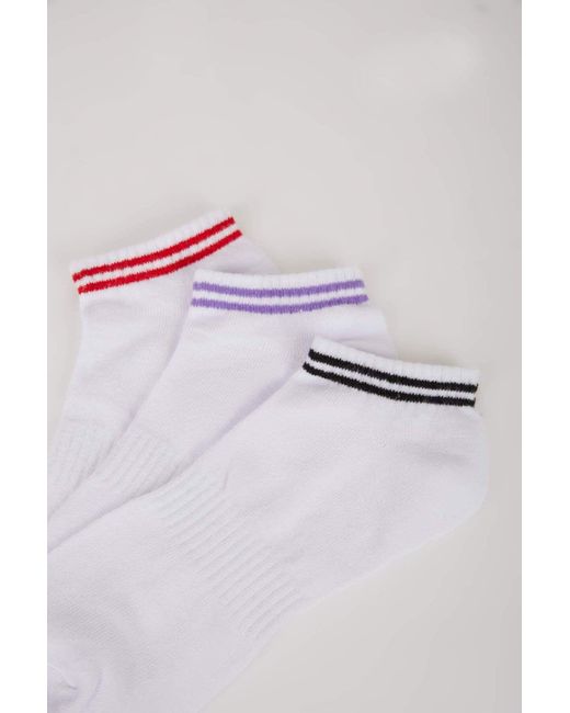 Defacto White 3-Teilige Baumwollstiefel Socken E2097Axns Für Damen
