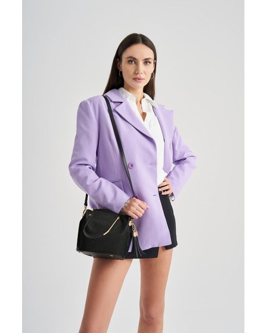 Lucky Bees Purple Gemusterte Hand- Und Umhängetasche Für Damen