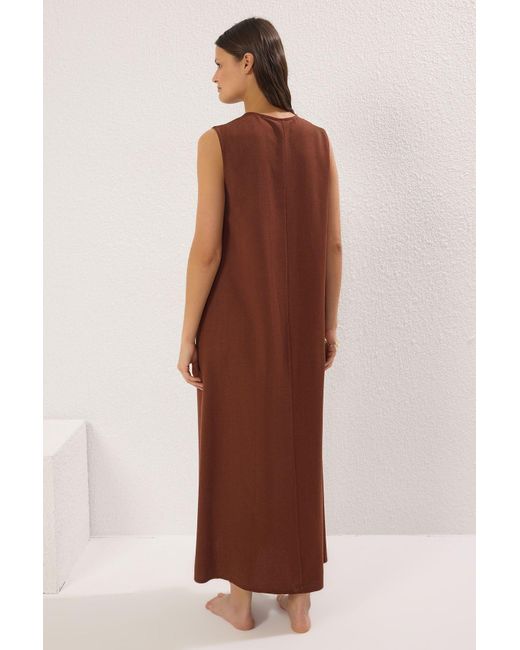 Trendyol Brown Braunes Maxi-Strandkleid Mit Gewebten Accessoires Für Damen