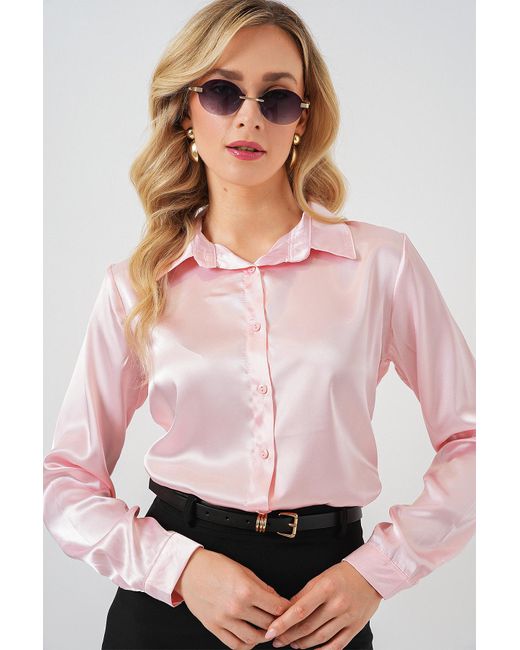 Bigdart Pink 3964 Leicht Fließendes Satinhemd – Für Damen