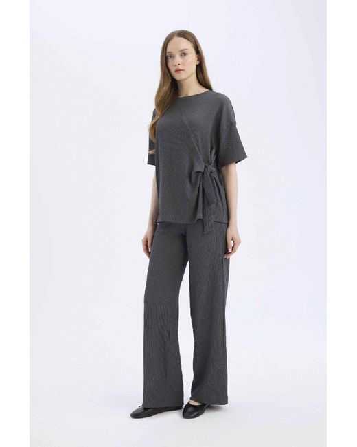 Defacto Blue Wickelhose, Weites Bein, Weites, Weites Bein, Flexible Taille, Für Damen