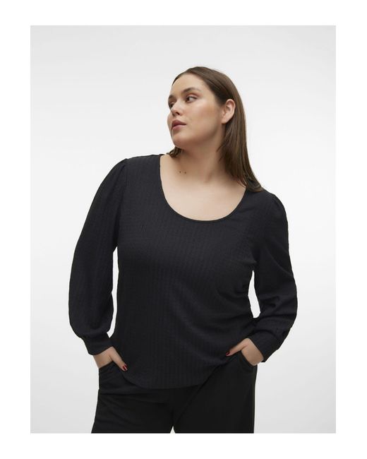 Vero Moda Black Bluse normal geschnitten u-ausschnitt curve voluminöser armschnitt top
