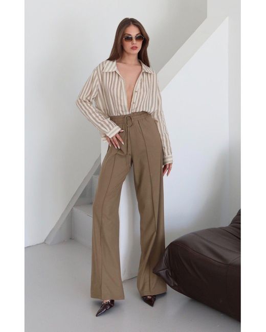 Laluvia Brown Karamellfarbene Polyviscon-Hose Mit Elastischem Bund Und Vordernaht – 50741 Für Damen