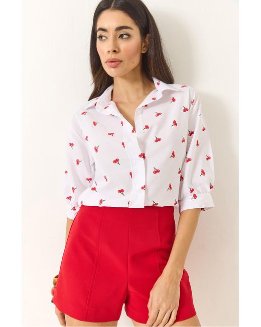 Bianco Lucci Red Hemd Mit Minimalistischem Muster Und Wassermelonenärmeln, Reguläres Hemd 1686 Für Damen