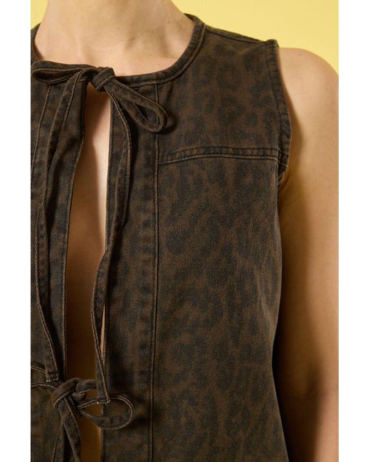 Trendyol Yellow Braune Denim-Weste Mit Leopardenmuster Und Schnürung Vorne Für Damen