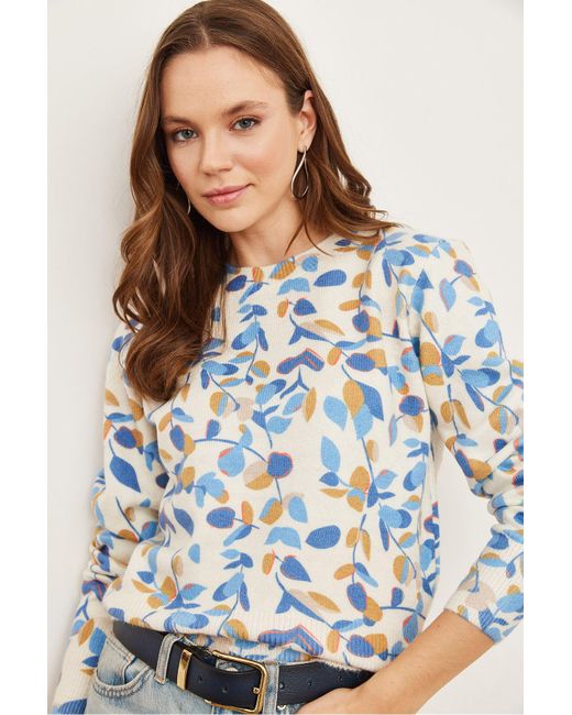 Olalook Blue Blauer Premium-Strickpullover Mit Blumenmuster Und Rundhalsausschnitt – Weich Strukturiertes Kzk- 19000611 Für Damen