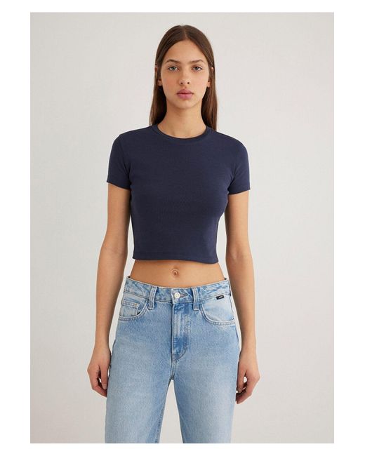 Mavi Blue Marineblaues Basic-T-Shirt Mit Kurzem Schnitt -85315 Für Damen