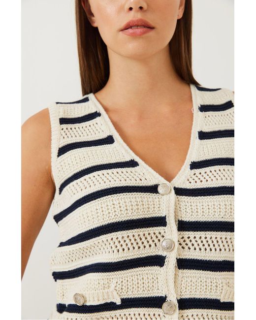 Bianco Lucci Multicolor Gestreifte Strickweste Mit V-Ausschnitt Und Drei Knöpfen Für Damen