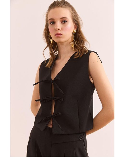 Olalook Black Schwarze, Mit Spitze Verzierte, Gefütterte Viskoseweste Ylk- 19000061 Für Damen