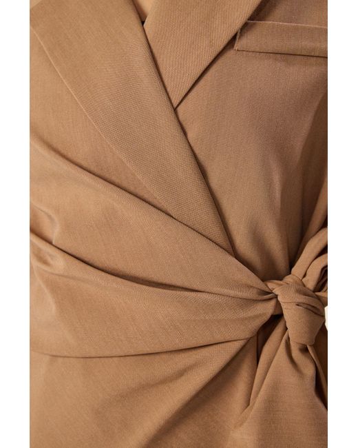Trendyol Natural Gewebte Polyviskon-Blazerjacke – Nerz Premium, Zweireihig Und Bindedetail Für Damen