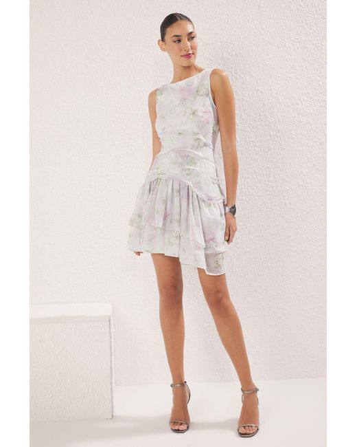 Trendyol Natural Mehrfarbiger Blumenrock, Taillenöffnung, Rüschen, Gewebter Chiffon, Ungefüttertes, Schickes/Abendkleid Für Damen