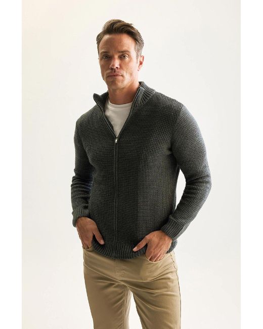 Defacto Waffel-Cardigan Mit Normaler Passform, Halber Rollkragenpullover Und Reißverschluss, R1195Azns Für Herren in Black für Herren