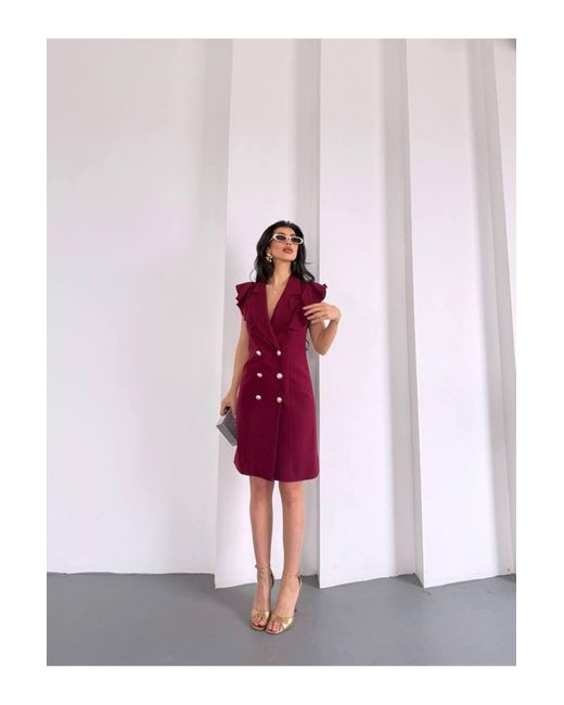 ZF BUTİK Pink Jackenkleid Mit Rüschenkragen Für Damen