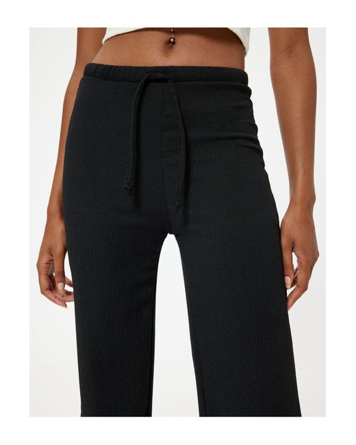 Koton White Hohe Taille Und Bequeme Passform Mit Schnürung – Hose Mit Weitem Bein Für Damen