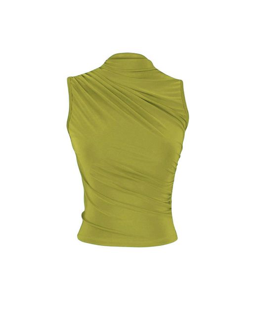 Trendyol Green Apfelgrüne, Dehnbare Strickbluse Mit Nullärmeln Und Kordelzug Für Damen