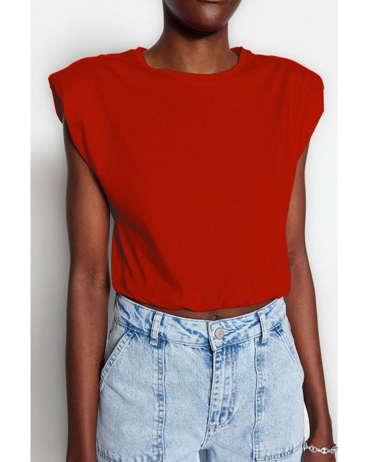 Trendyol Red Rotes Crop-T-Shirt Aus 100 Baumwolle Mit Rundhalsausschnitt – Für Damen